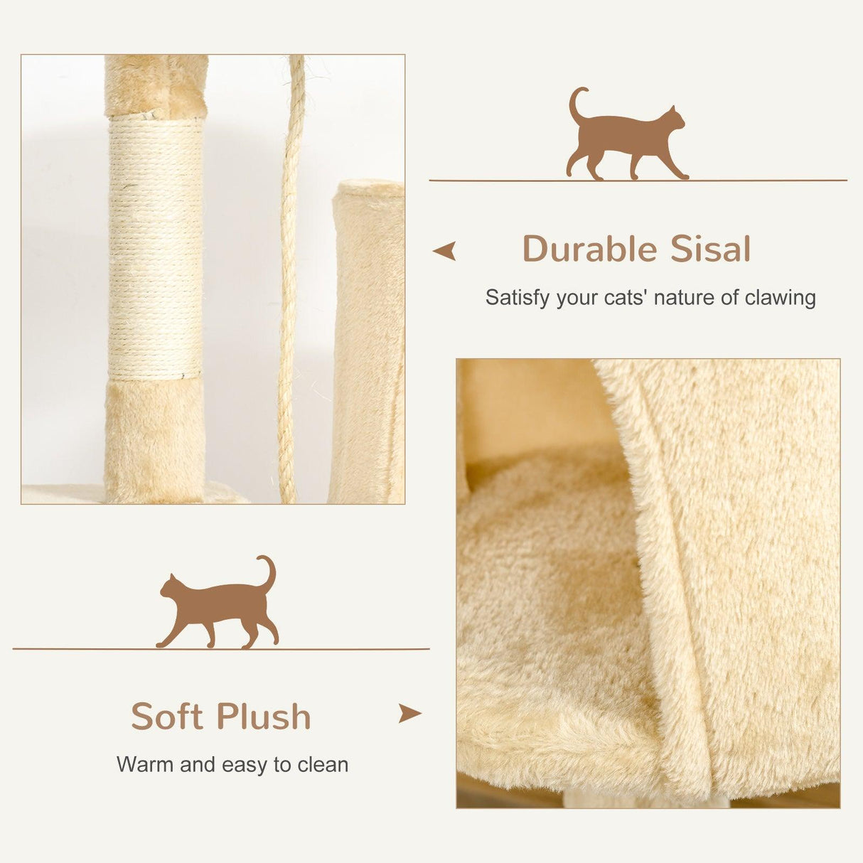 Multi-Level Cat Tree House, 114cm - Beige - Cat Trees - Purr Wish