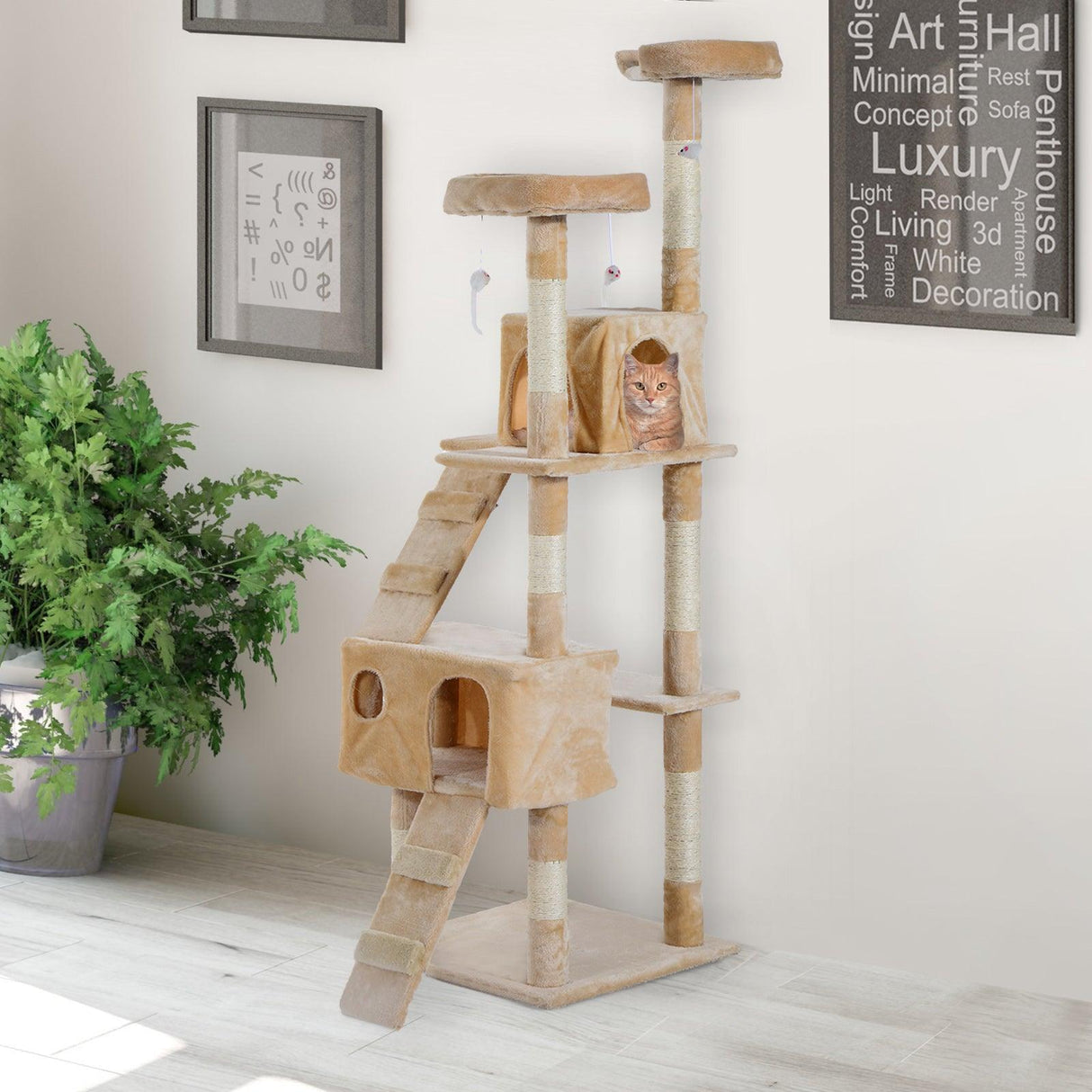 Cat Tree Climbing Tower Activity Center, 170cm - Cream White - Cat Trees - Purr Wish
