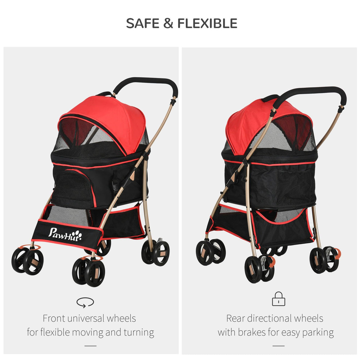 3-in-1 Cat Stroller - Carrier with Universal Wheel - Red & Black - Cat Carriers & Strollers - Purr Wish