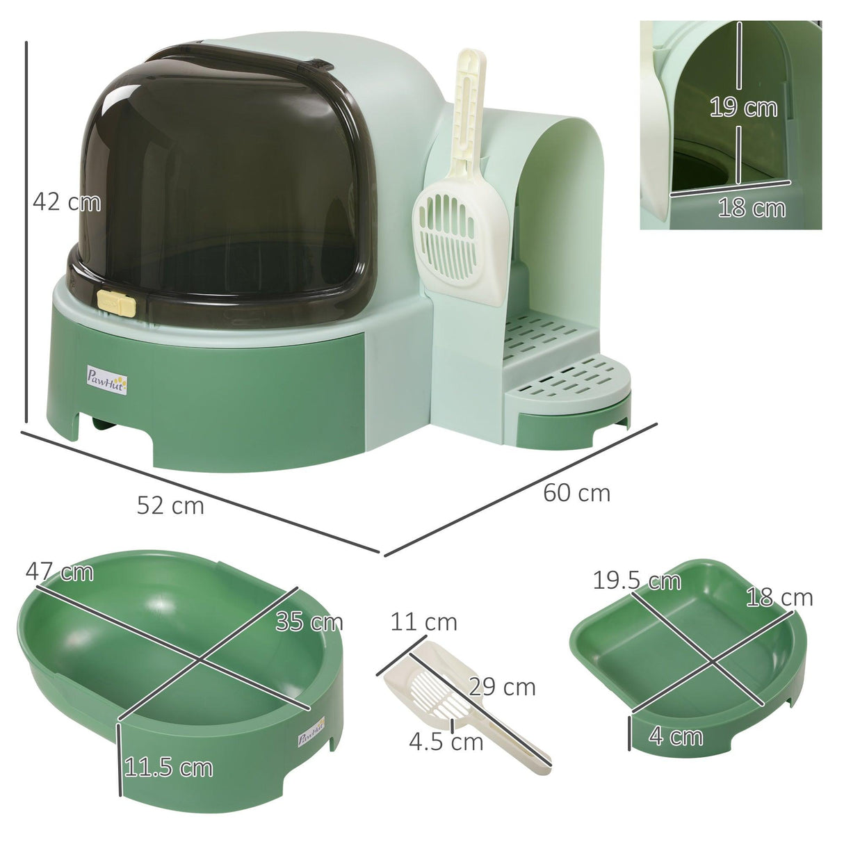 Cat Litter Box with Drawer Pans, Scoop - Green - Cat Litter Trays - Purr Wish