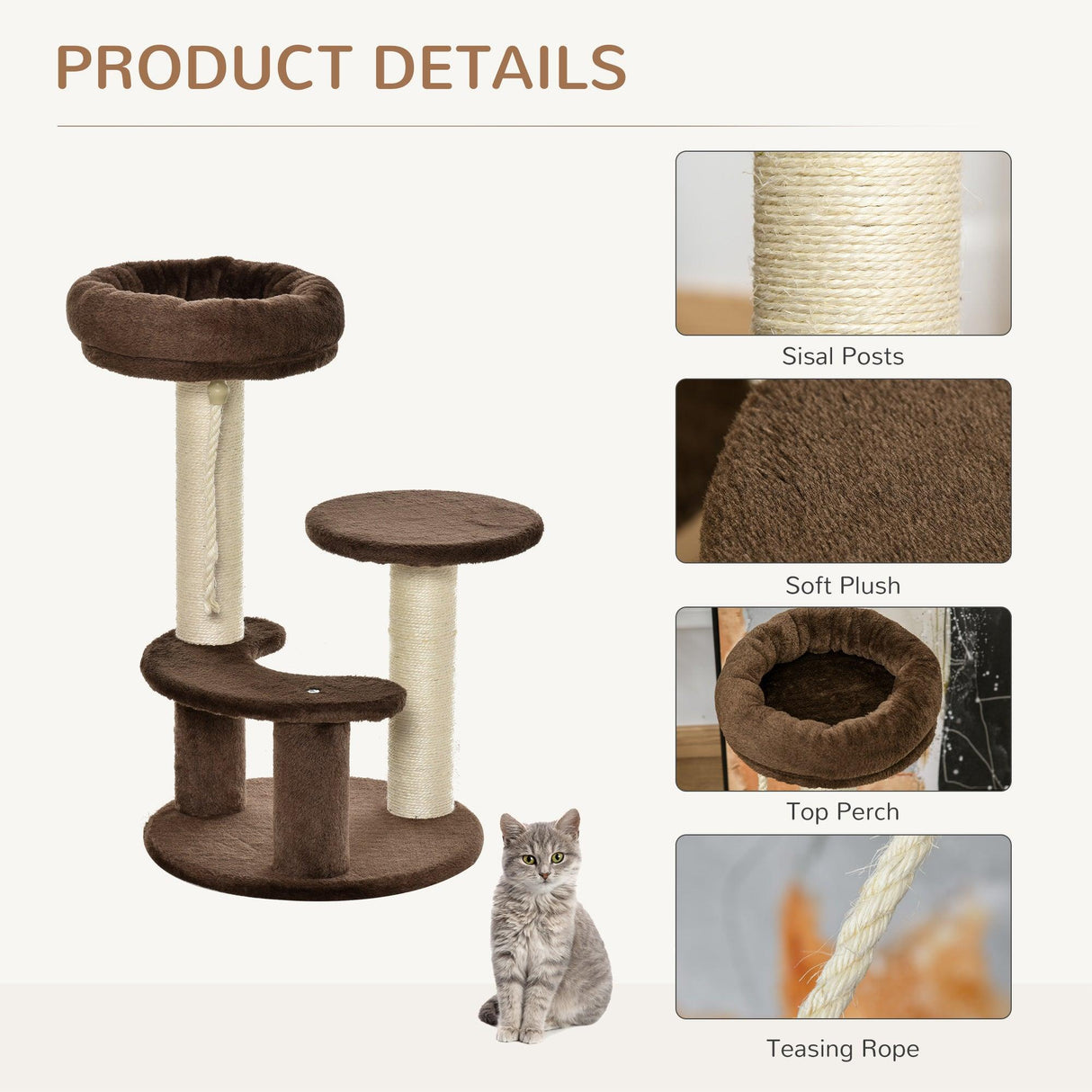 Cat Scratching Post and Playhouse, 65cm - Brown - Cat Trees - Purr Wish