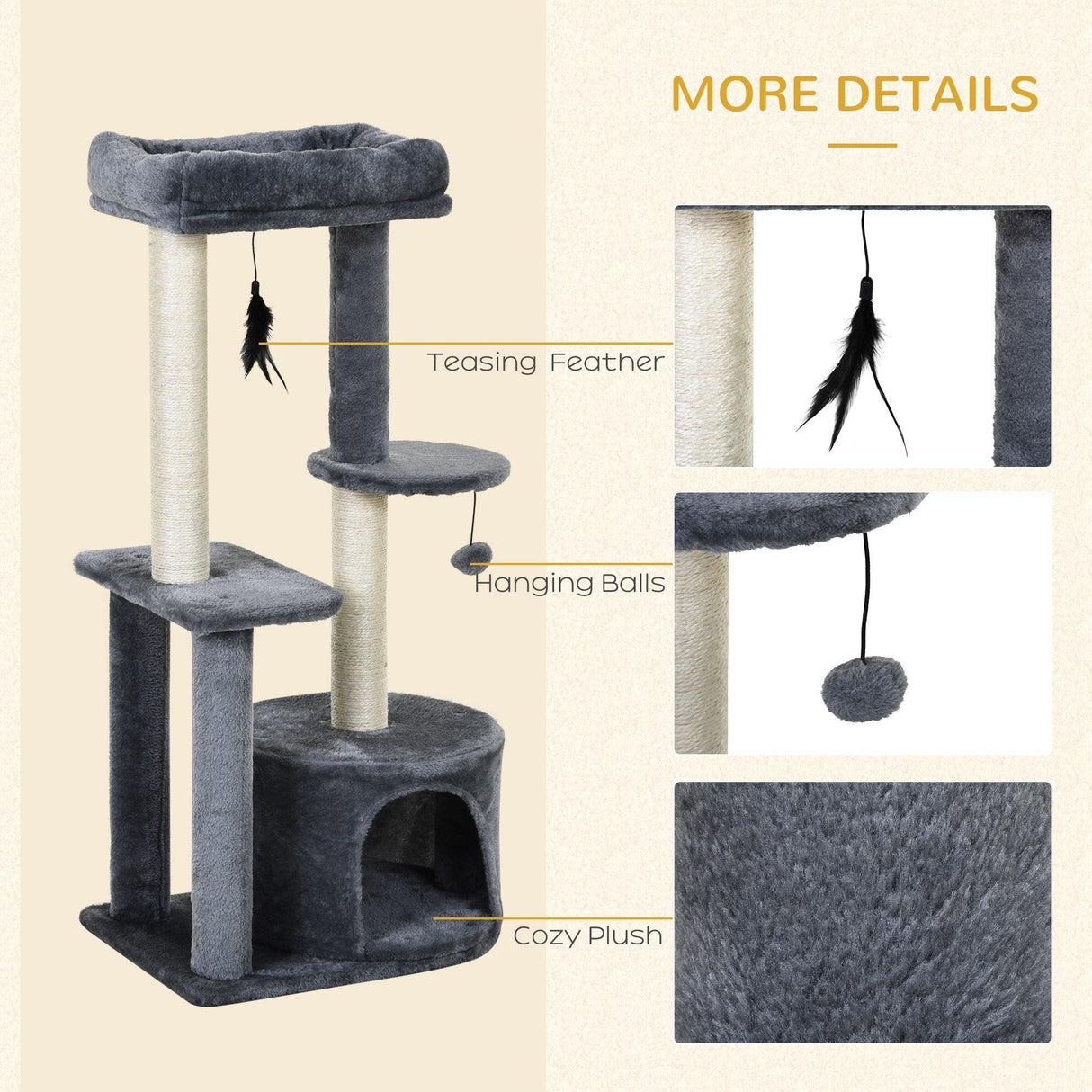 Multi-Activity Cat Tower, 100cm - Grey - Cat Trees - Purr Wish