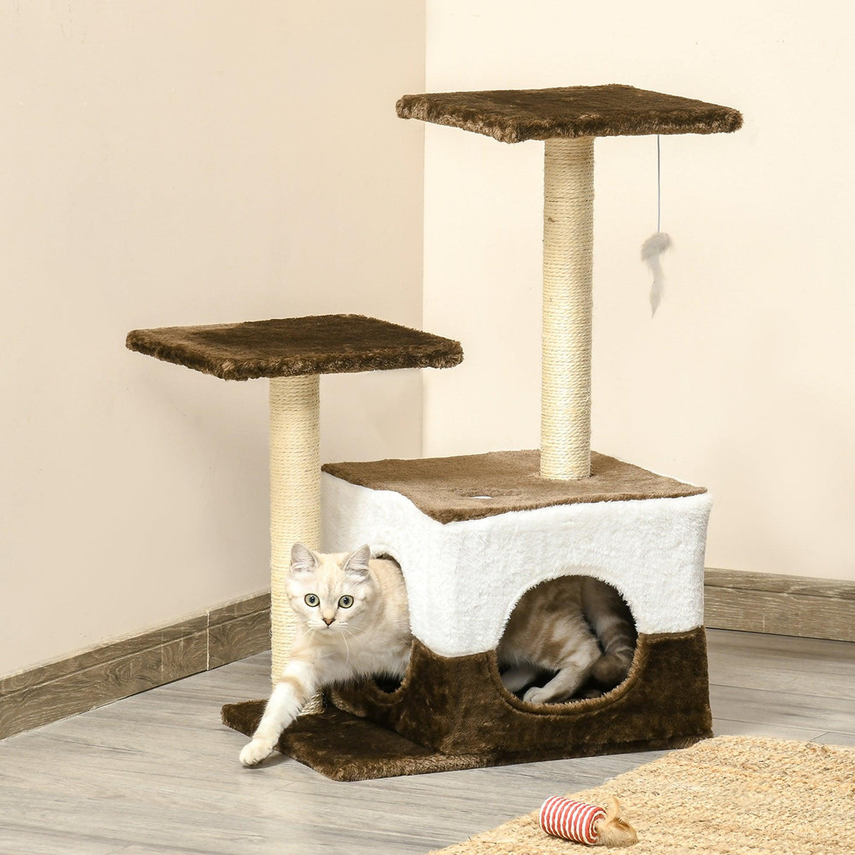 Cat Scratching Post with Condo - Brown - Cat Trees - Purr Wish