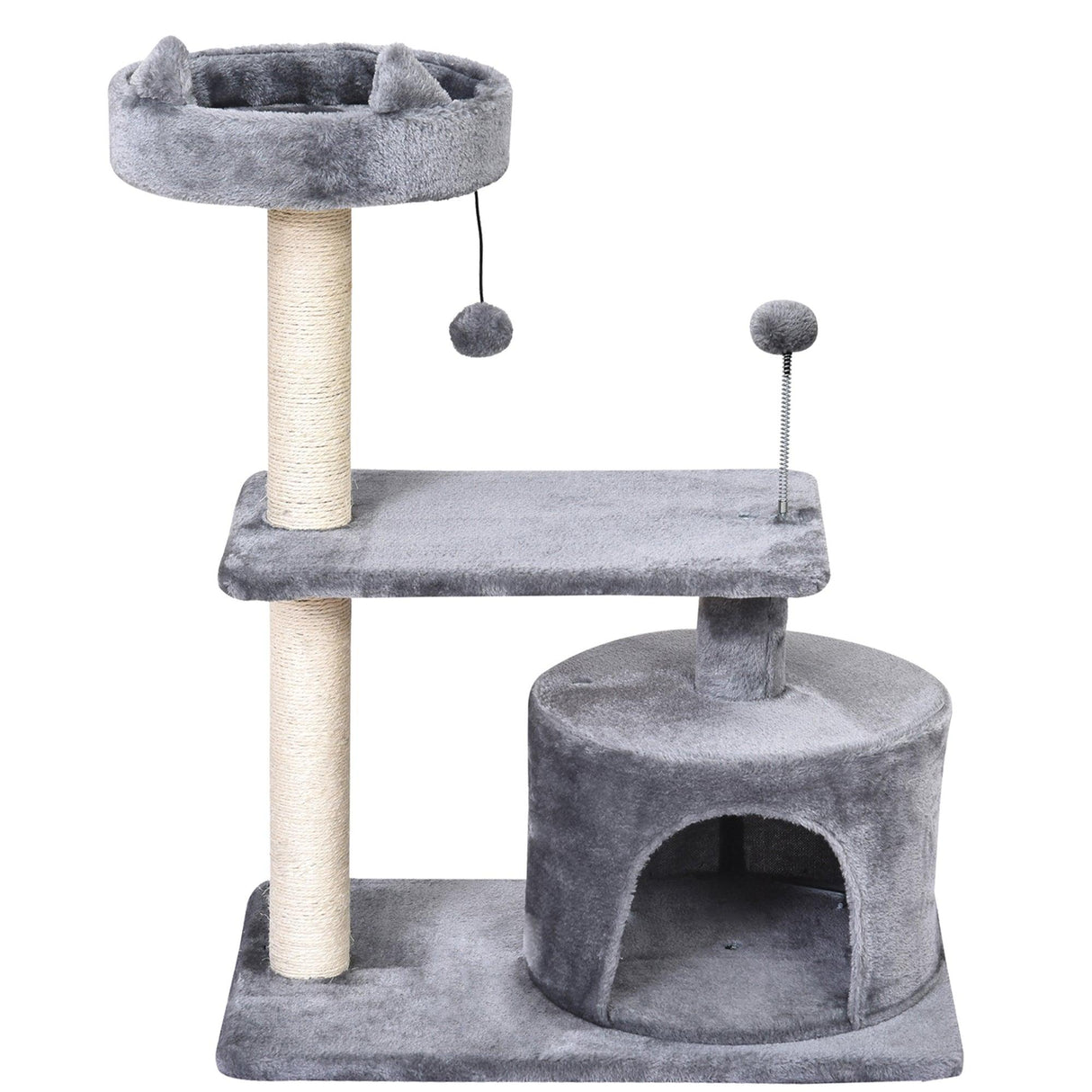 3-Tier Cat Tower w/ Hide-Away House, 81cm - Grey - Cat Trees - Purr Wish