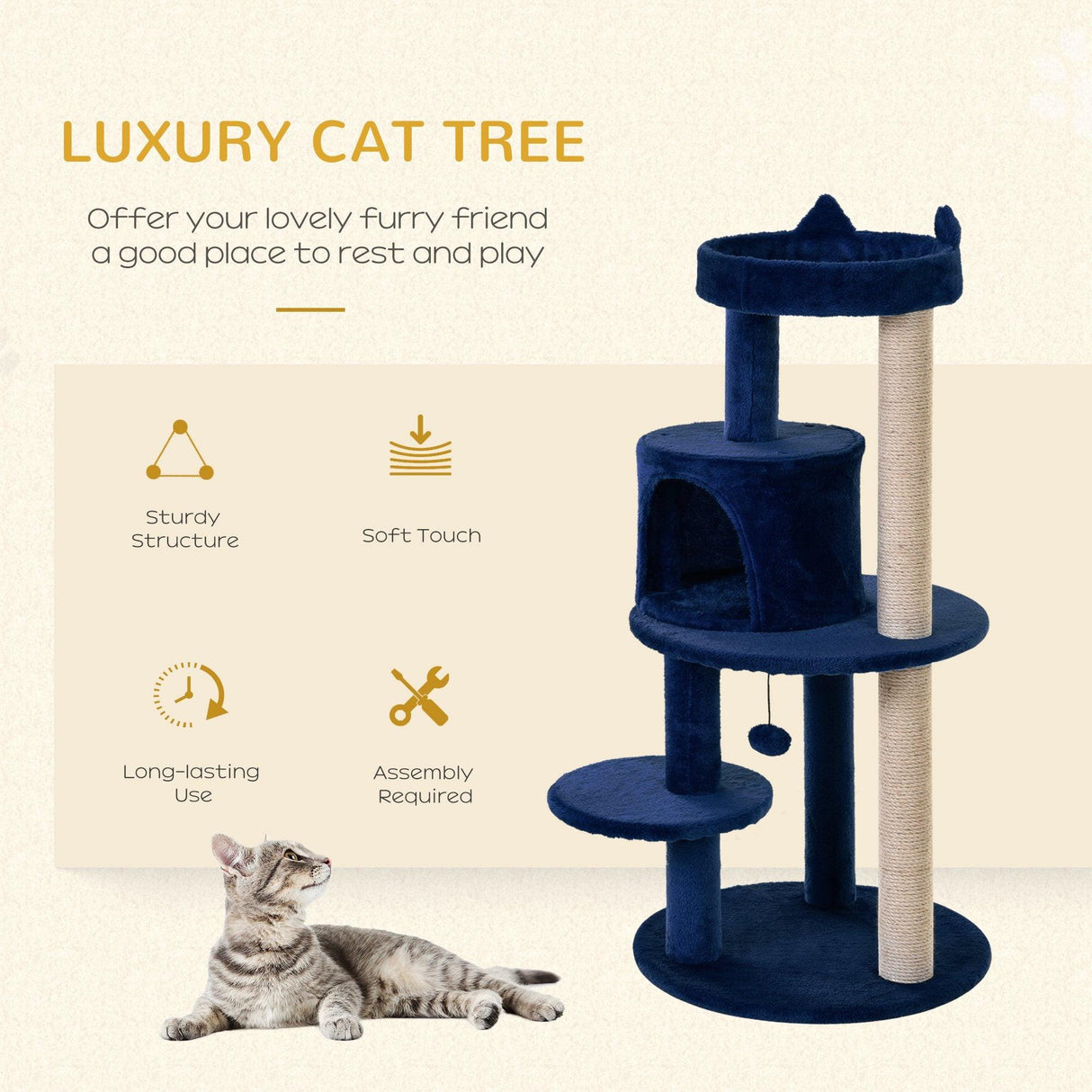 Deluxe 3-Tier Cat Tower - Blue - Cat Trees - Purr Wish