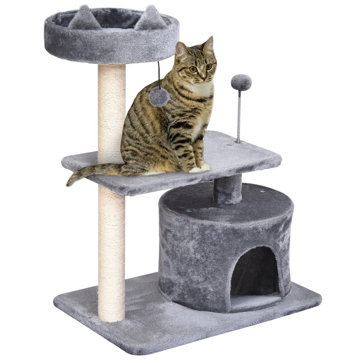 3-Tier Cat Tower w/ Hide-Away House, 81cm - Grey - Cat Trees - Purr Wish