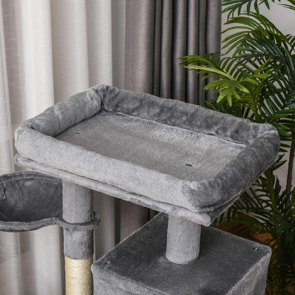 Cat Tower with Hammock and Hanging Ball Toy, 111cm - Grey - Cat Trees - Purr Wish