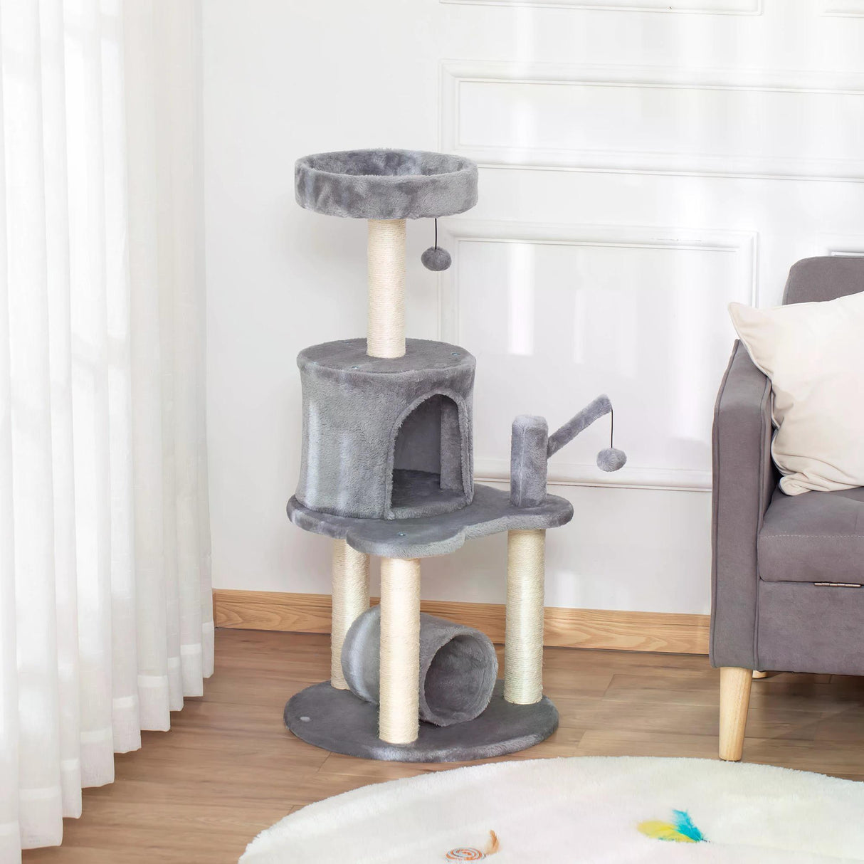 Cat Climbing Tower with Scratching Post, 95cm - Grey - Cat Trees - Purr Wish