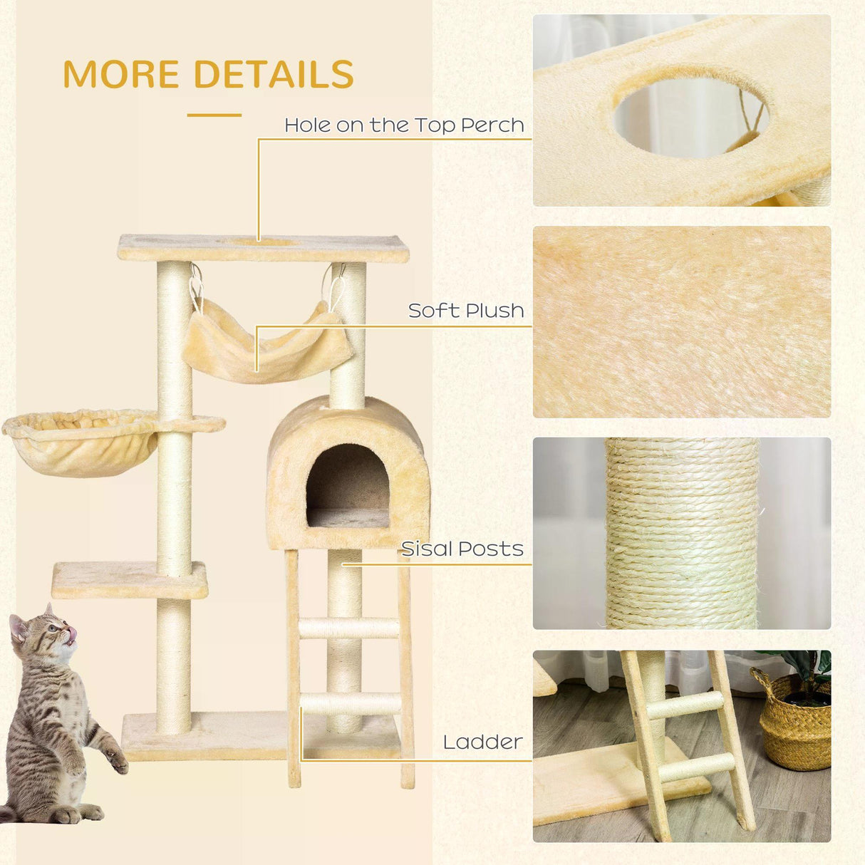 Cat Tree Tower Activity Centre w/ Hammock, 98cm - Beige - Cat Trees - Purr Wish
