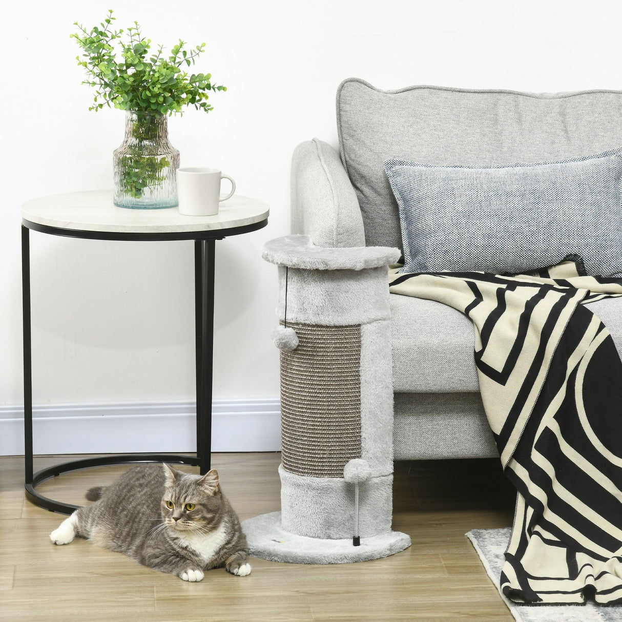 Wall-Mounted Cat Scratching Post w/ Soft Plush Cover, 58cm - Grey - Cat Scratchers - Purr Wish