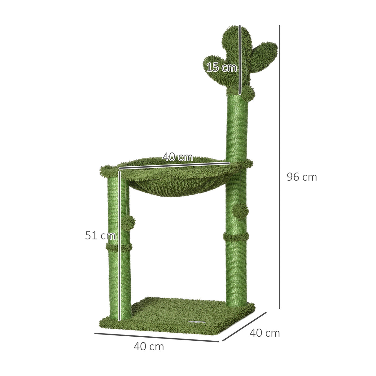 Cactus Cat Tower Activity Center with Hammock Bed, 96H x 40L x 40Wcm