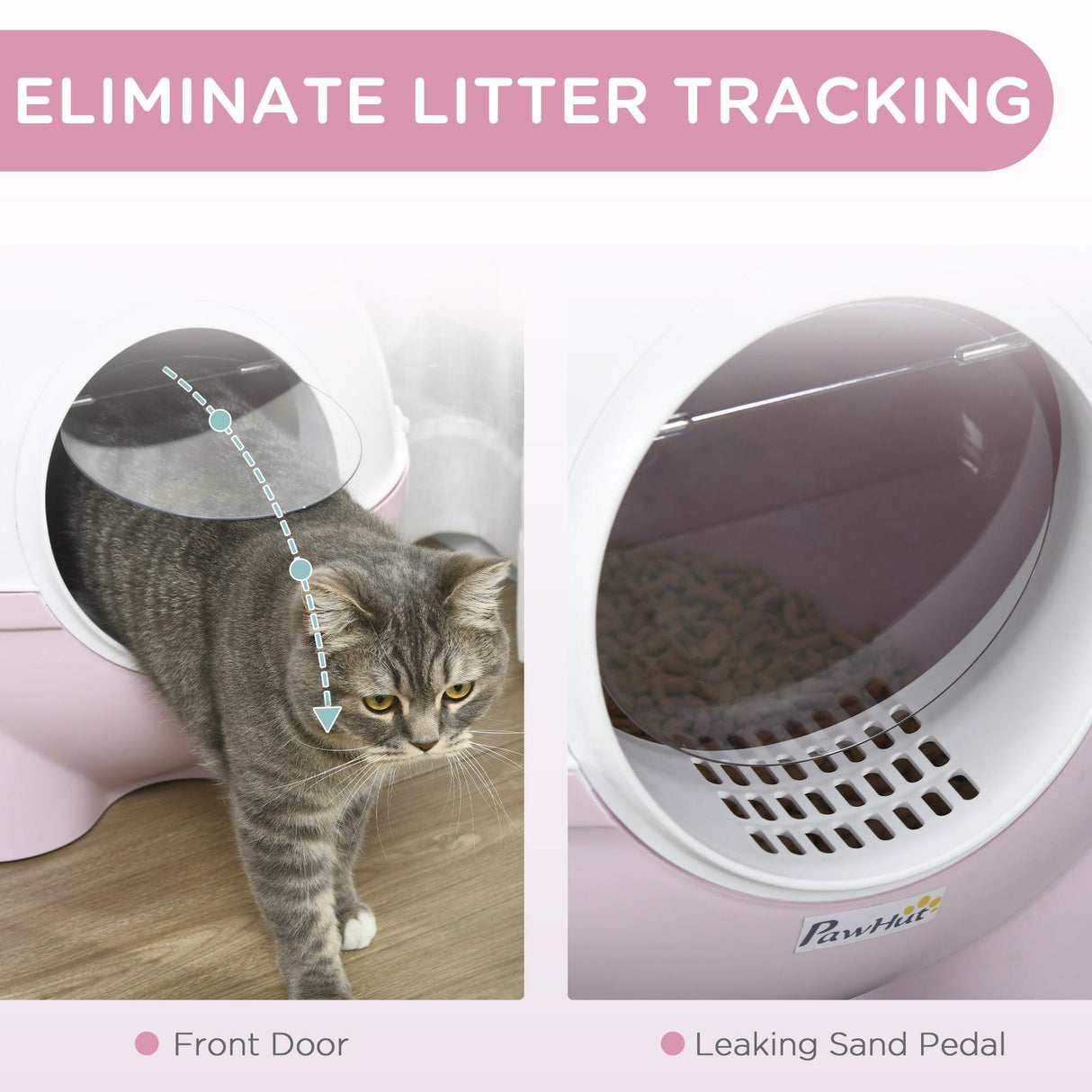 Enclosed Cat Litter Box with Lid, Scoop, Front Entrance - Pink - Cat Litter Trays - Purr Wish