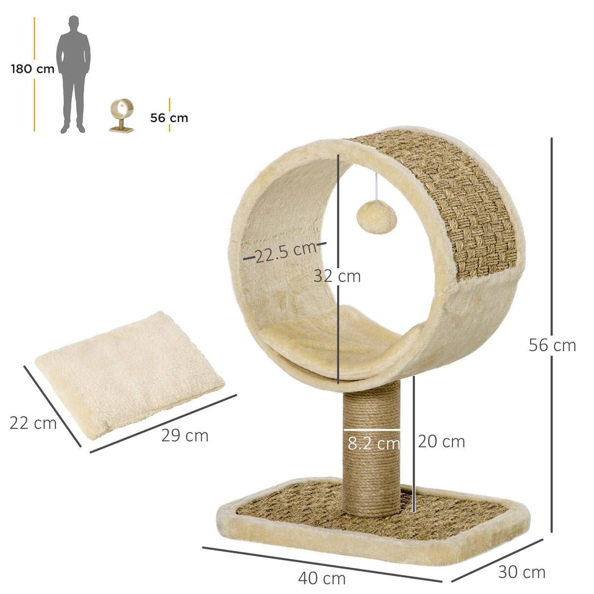 Cat Tower with Tunnel & Ball Toy - Beige - Cat Trees - Purr Wish