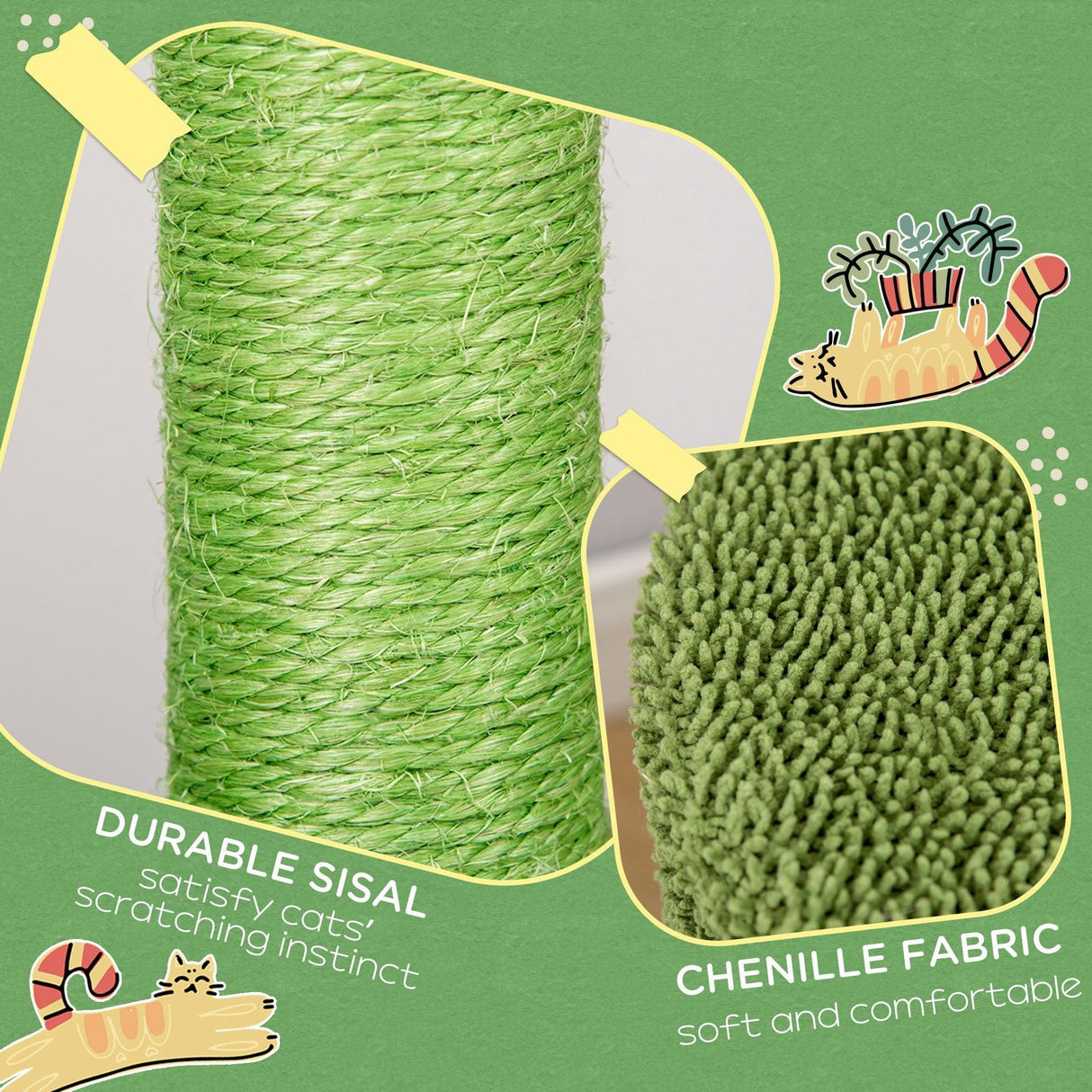 Cactus Cat Tree w/ Scratching Post, Condo, Toy, 78cm - Green - Cat Trees - Purr Wish