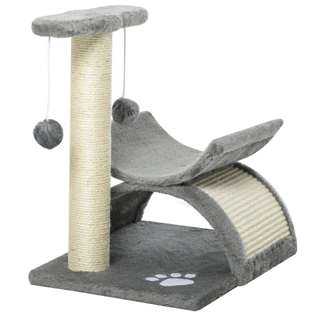 Cat Tower w/ Scratching Post, Perch, Tunnel, Balls, 43cm - Grey - Cat Trees - Purr Wish