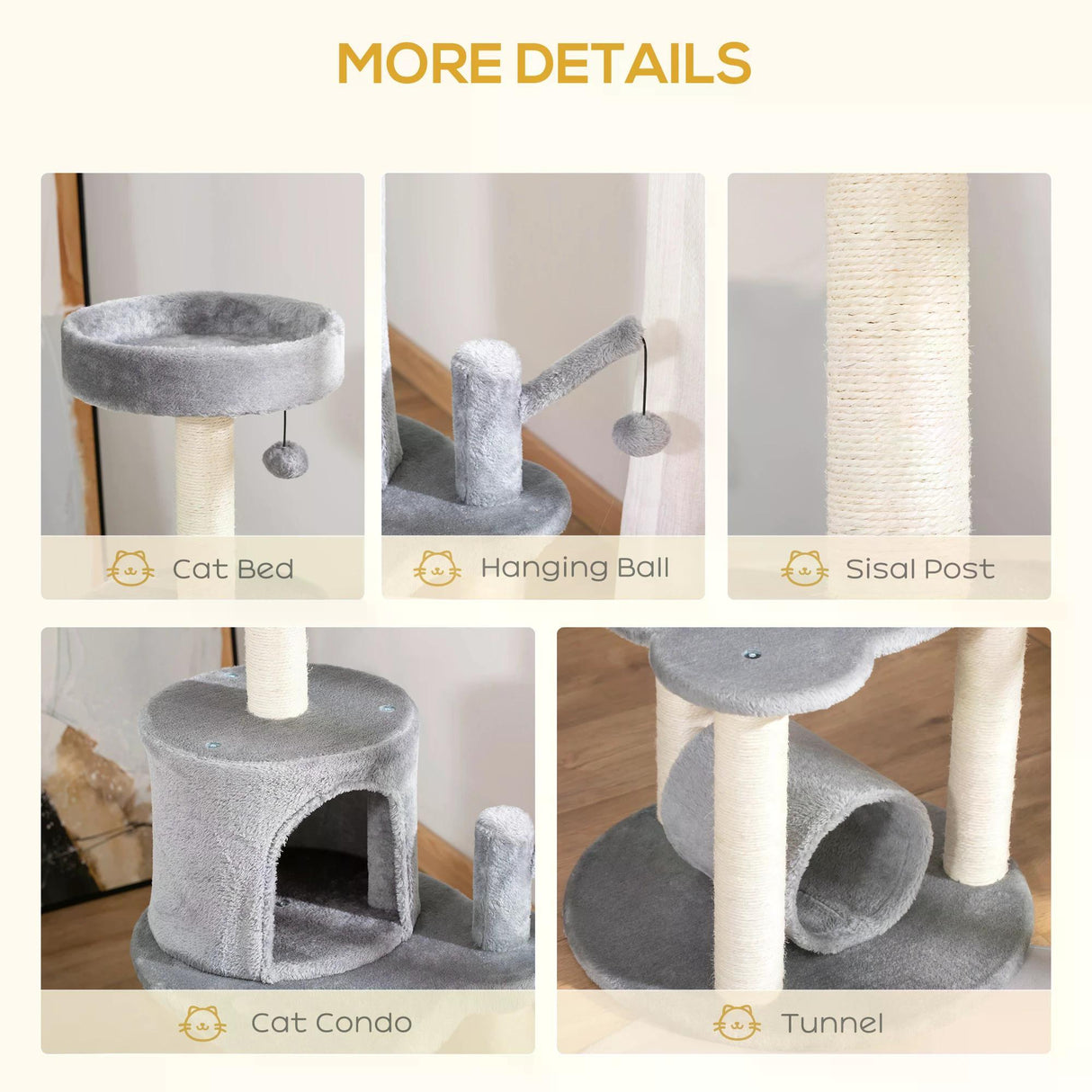 Cat Climbing Tower with Scratching Post, 95cm - Grey - Cat Trees - Purr Wish