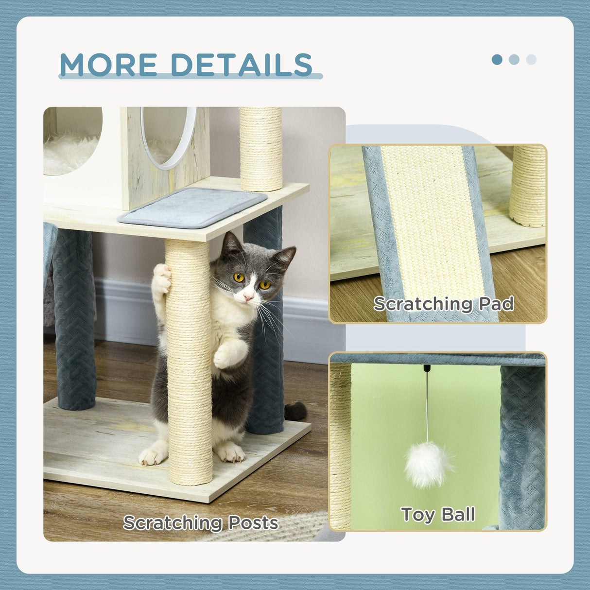 Cat Tree w/ Scratching Posts, Hammock, Bed, House, 114cm - Grey Blue - Cat Trees - Purr Wish