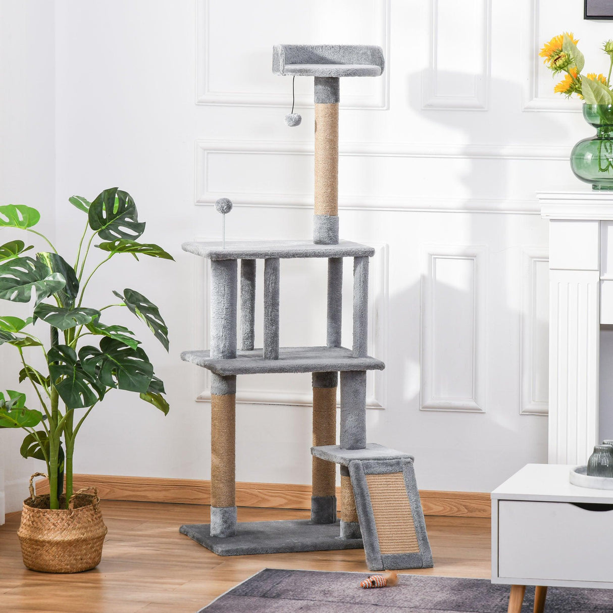 Climbing Activity Centre Cat Tree 142cm w/ Scratchers - Light Grey - Cat Trees - Purr Wish