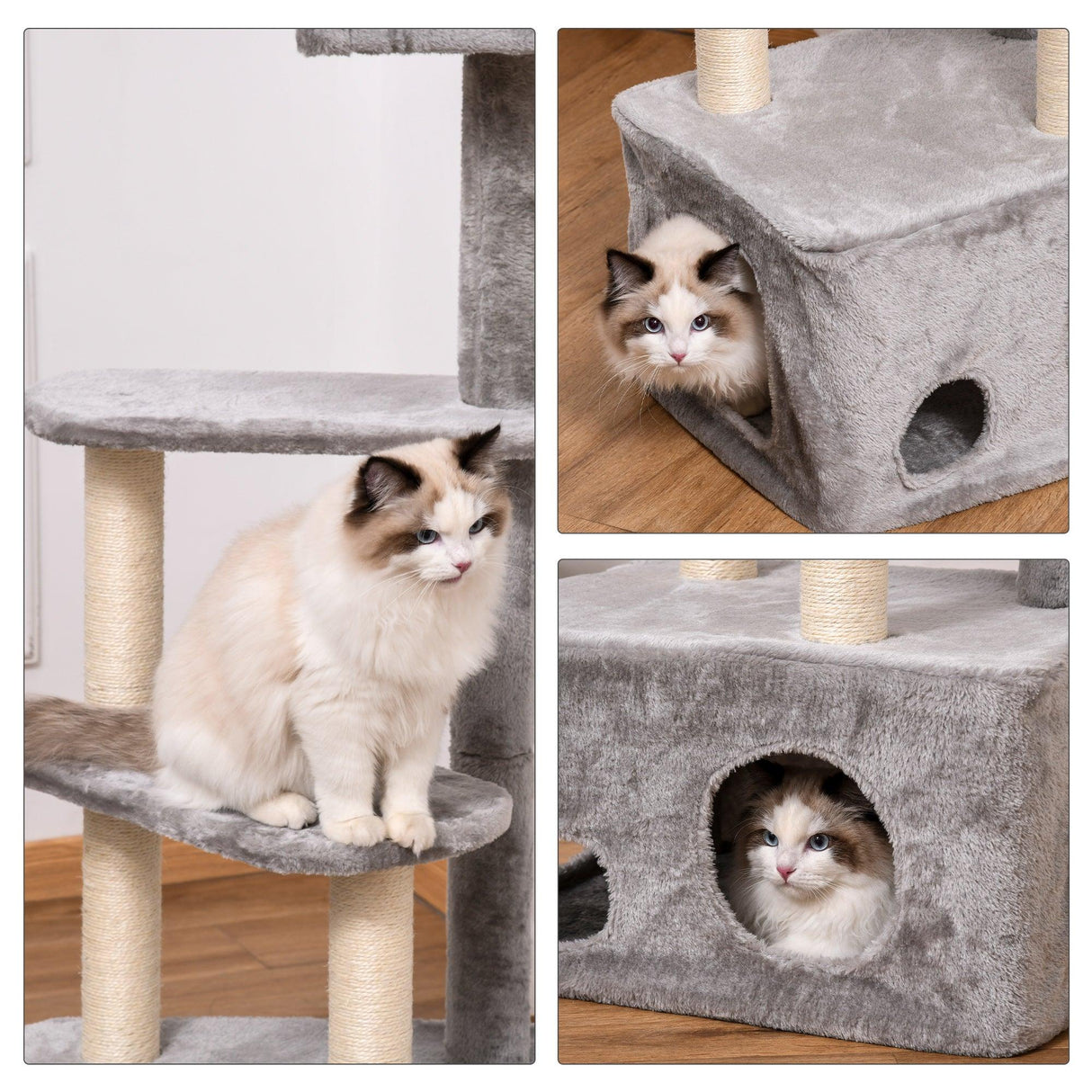 4-Level Cat Tower with Hanging Ball Toys, 125cm - Grey - Cat Trees - Purr Wish