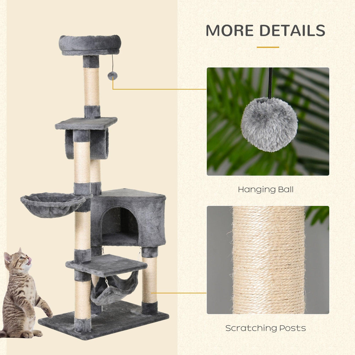Multi-Level Cat Condo Tower, 154cm - Grey - Cat Trees - Purr Wish