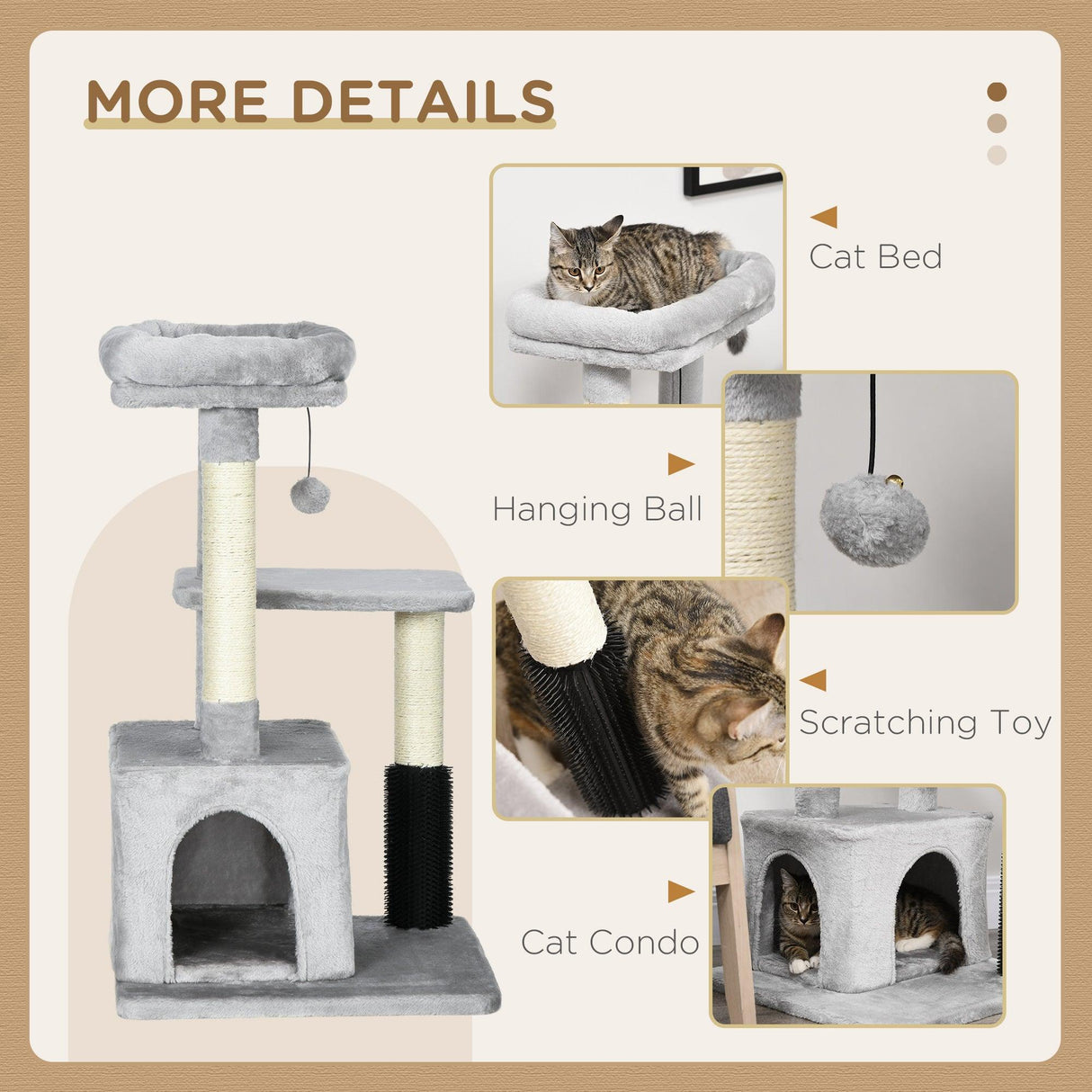 Cat Tree Climbing Activity Center w/ Scratchers, 85cm - Grey - Cat Trees - Purr Wish