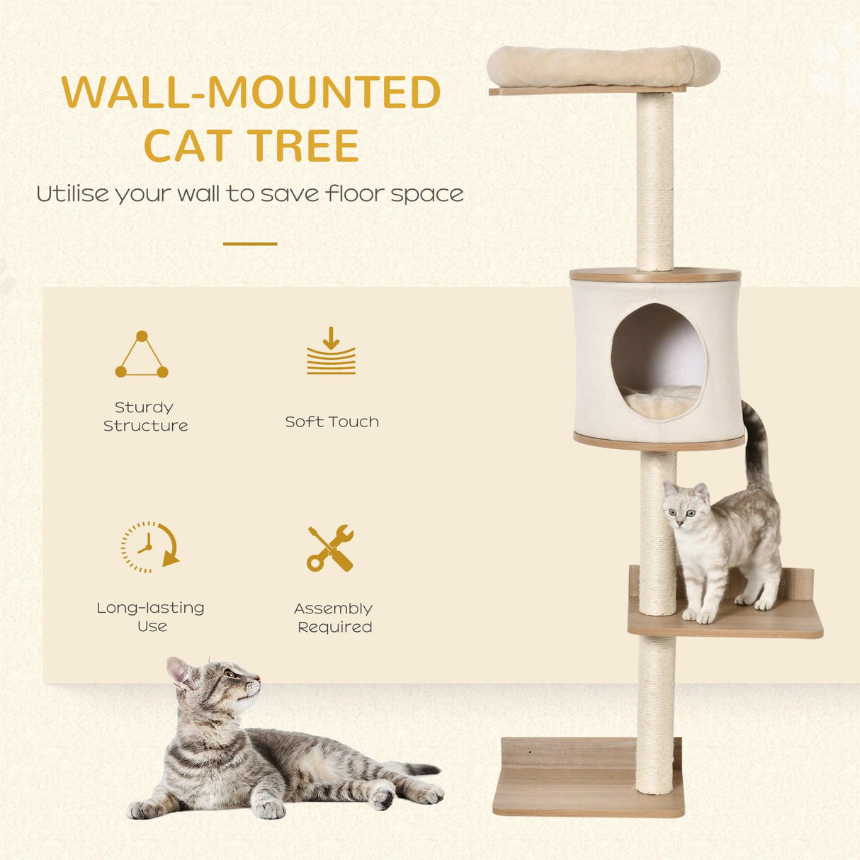 Wall-Mounted Functional Cat Shelf with Condo - Cat Walls - Purr Wish