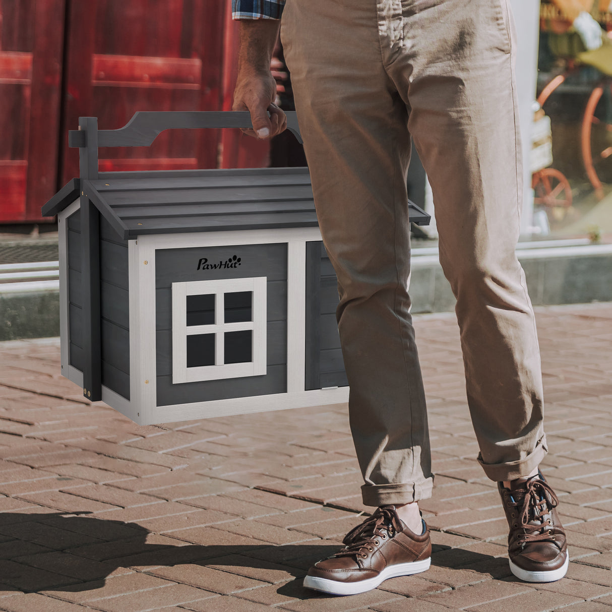 Grey Indoor Cat House with Openable Roof