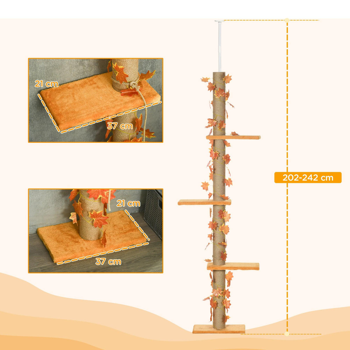 Adjustable Height Floor to Ceiling Cat Tree with Sisal Scratching Post - Cat Trees - Purr Wish