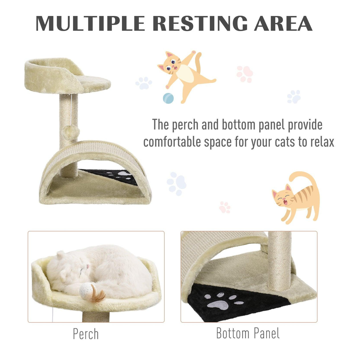 Cat Tree with Perch & Scratching Post - Beige - Cat Trees - Purr Wish