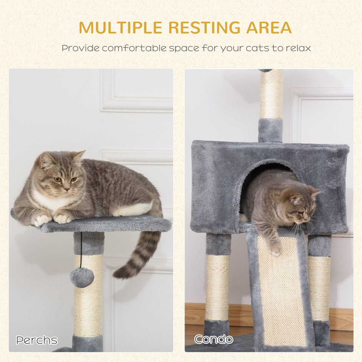 Corner Cat Tower w/ Sisal Rope Scratching Post, 98cm - Grey - Cat Trees - Purr Wish
