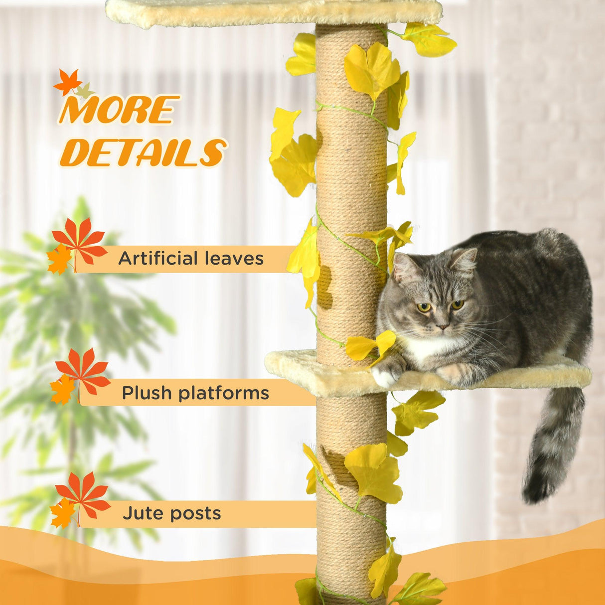 3-Tier Height Adjustable Cat Tree, 202-242cm - Beige & Yellow - Cat Trees - Purr Wish