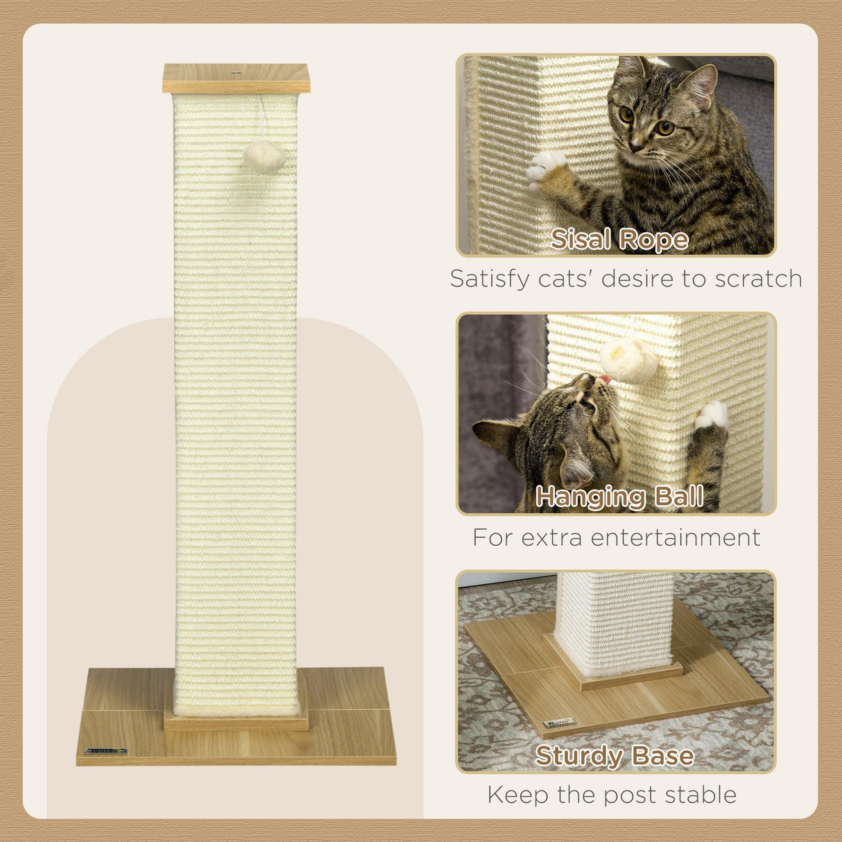 Compact Cat Scratching Post Tree, 80cm - Oak, Cream & White - Cat Trees - Purr Wish