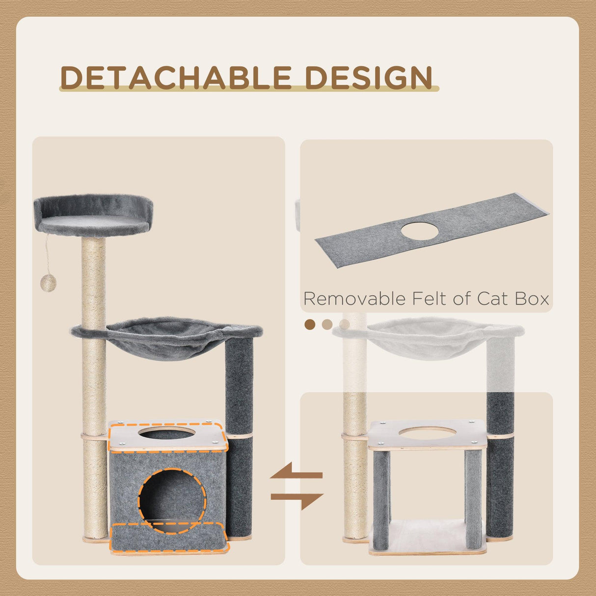 Cat Tree w/ Scratching Post, Condo, Hammock, 95cm - Grey - Cat Trees - Purr Wish