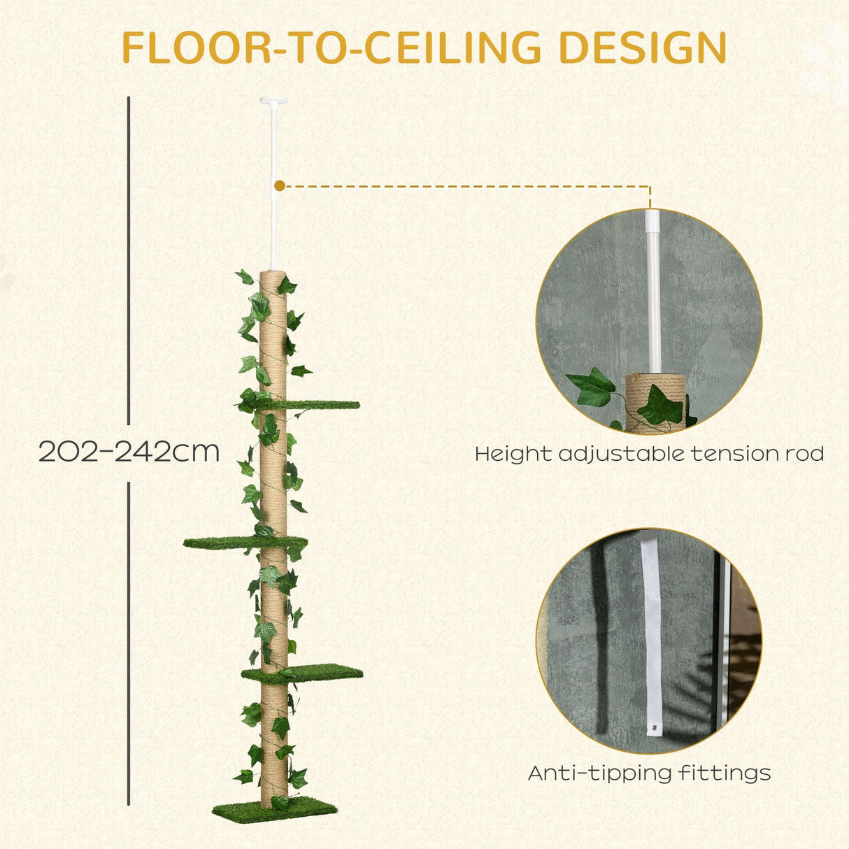 Adjustable Floor-to-Ceiling Cat Tower, Green - Cat Trees - Purr Wish