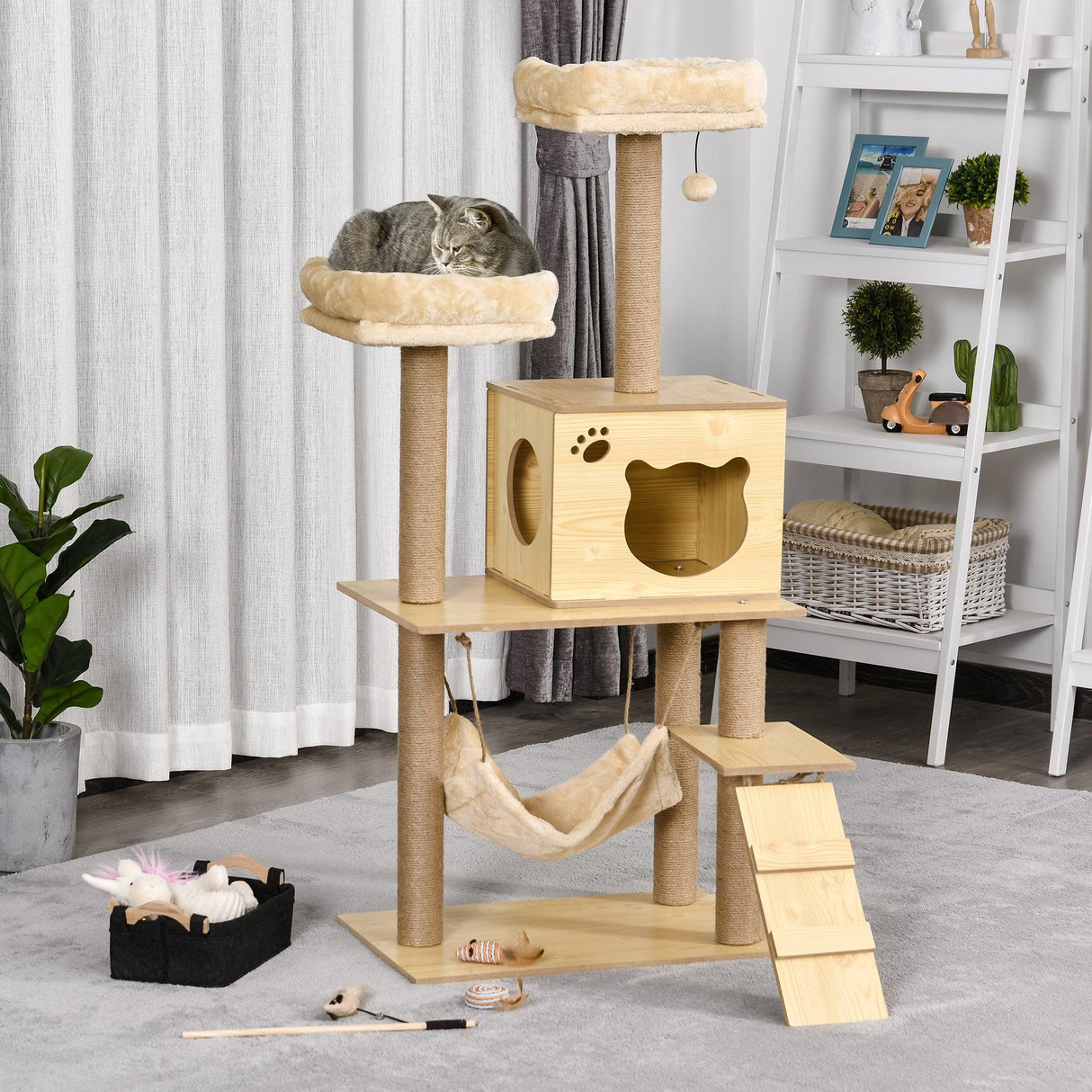 Multi-Level Cat Tree, Scratching Posts, Condo, Ball, 130cm - Yellow - Cat Trees - Purr Wish