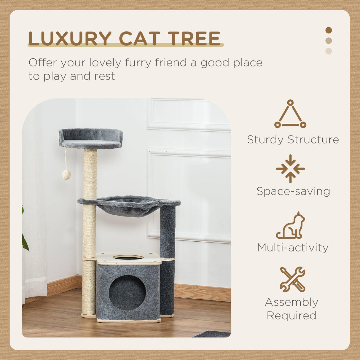 Cat Tree w/ Scratching Post, Condo, Hammock, 95cm - Grey - Cat Trees - Purr Wish