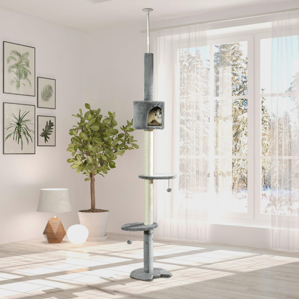Multi-Layer Cat Tree Tower, 217cm - Light Grey - Cat Trees - Purr Wish