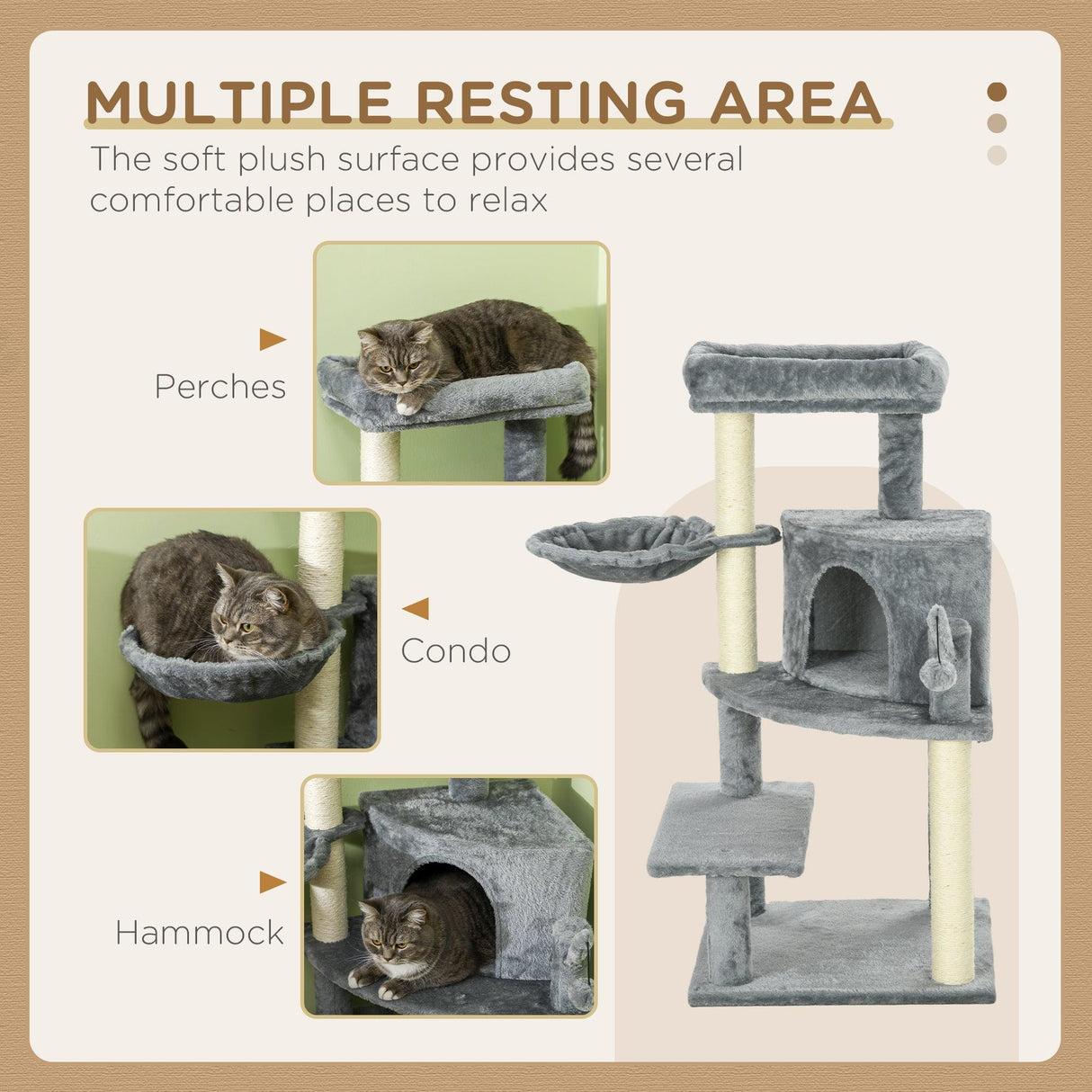 Grey Sisal Cat Tree Tower with Scratching Post, 100cm - Grey - Cat Trees - Purr Wish