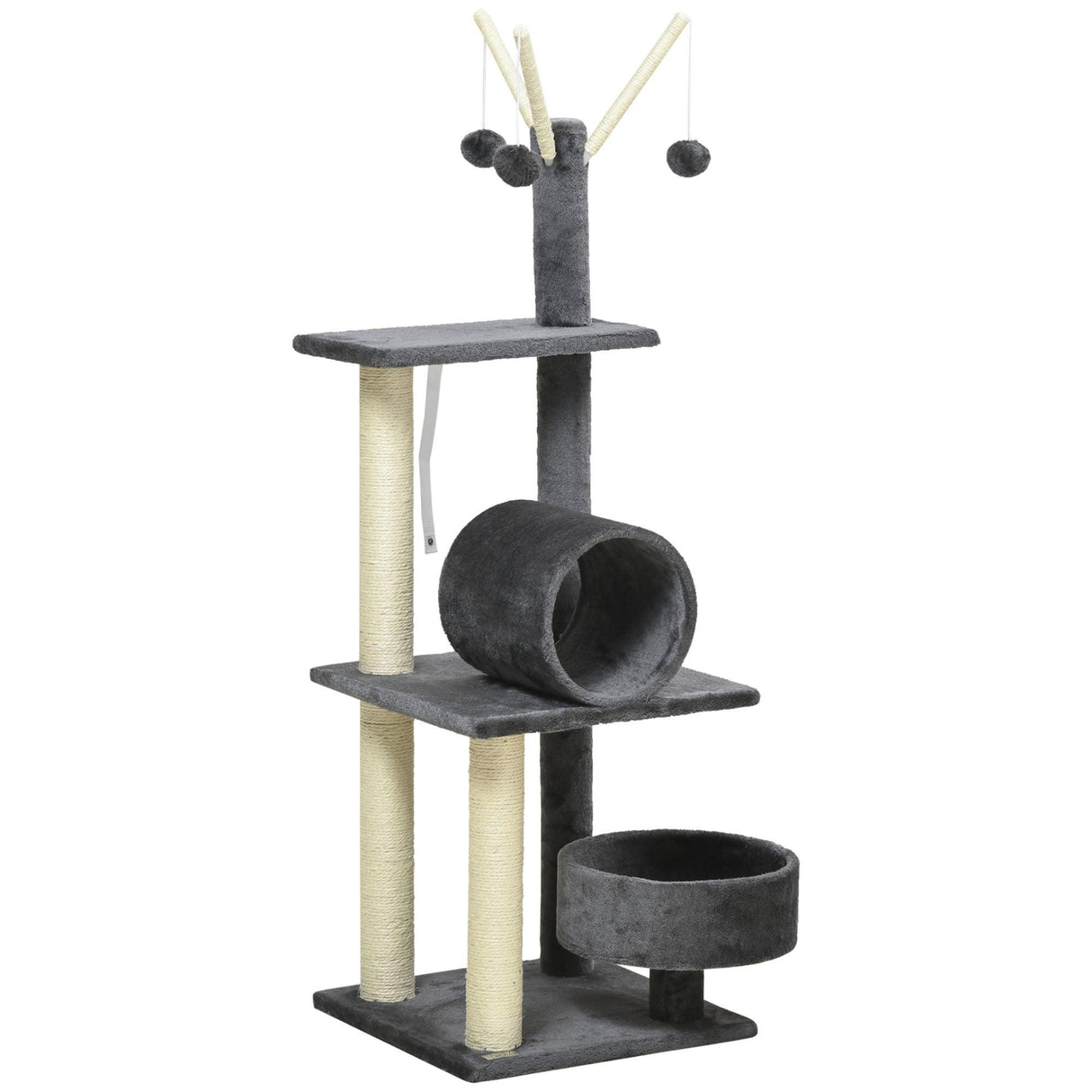Multifunctional Cat Tree - Bed, Tunnel, Perch, Toy, 121cm - Dark Grey - Cat Trees - Purr Wish