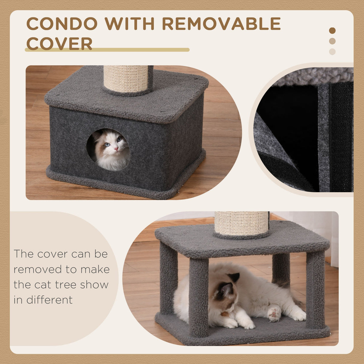 Grey Multi-Level Cat Tower with Plush Perches