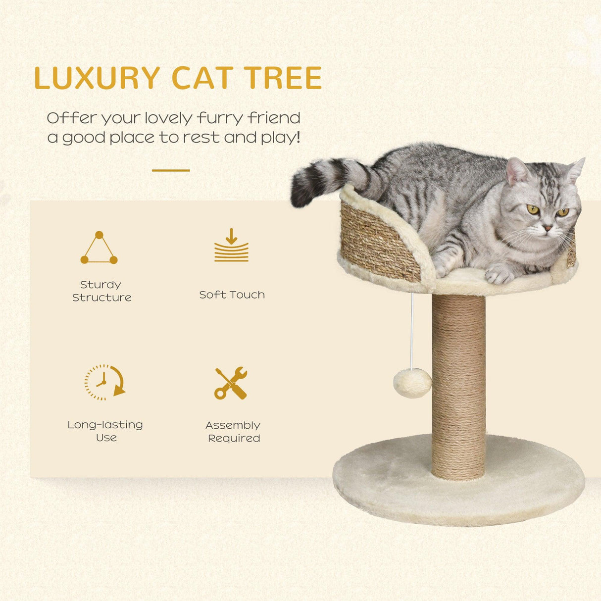Cat Tree w/ Bed and Scratching Post - Beige - Cat Trees - Purr Wish