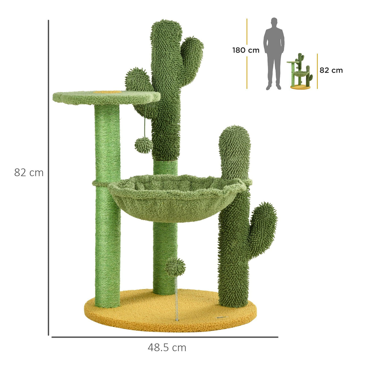 Cactus Cat Tree with Scratching Post, Hammock, 82cm - Green - Cat Trees - Purr Wish