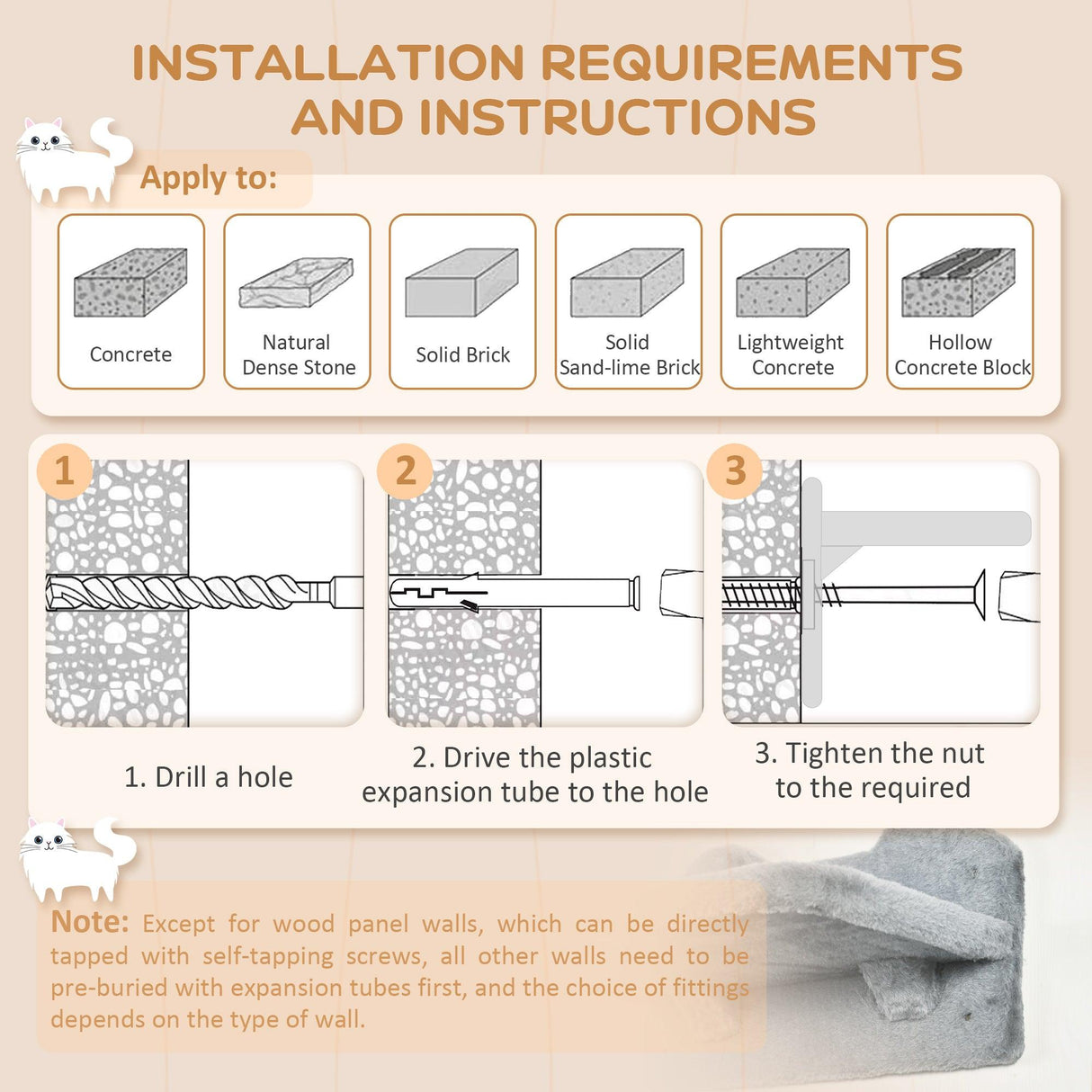 4-Piece Cat Wall Shelves - Scratching Post, Hammock, Nest - Grey & Cream - Cat Walls - Purr Wish