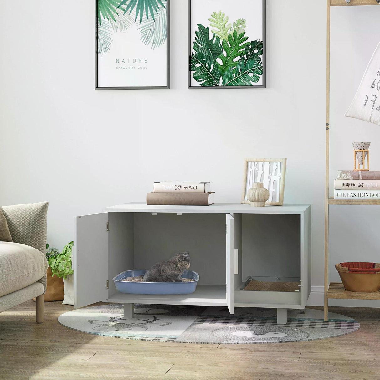 Cat Litter Box Enclosure & House - Grey - Cat Litter Trays - Purr Wish