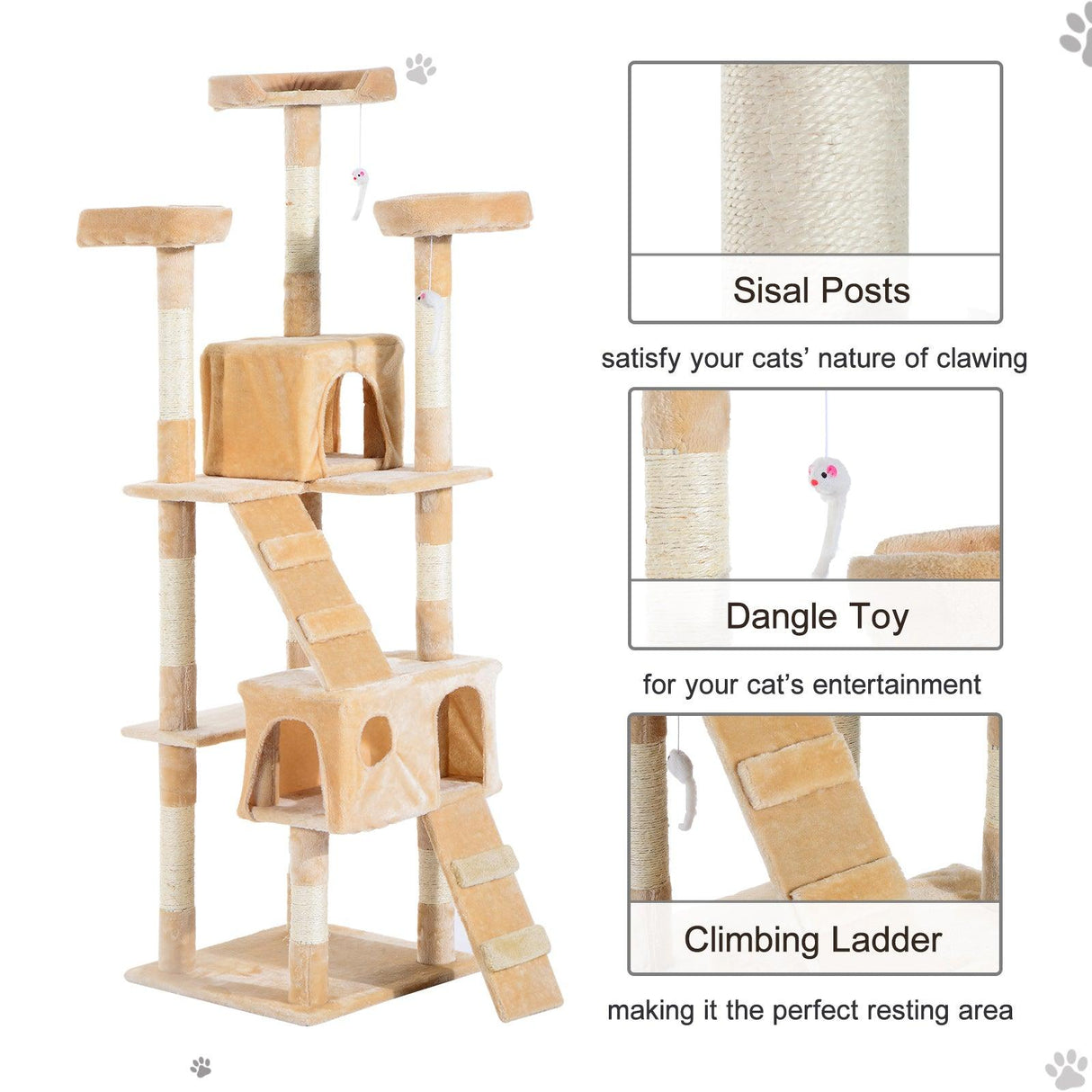 Cat Tree Climbing Tower Activity Center, 170cm - Cream White - Cat Trees - Purr Wish