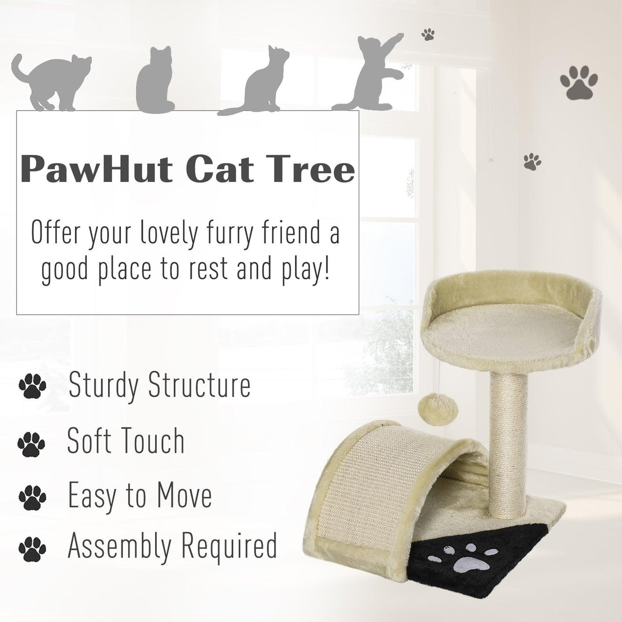 Cat Tree with Perch & Scratching Post - Beige - Cat Trees - Purr Wish