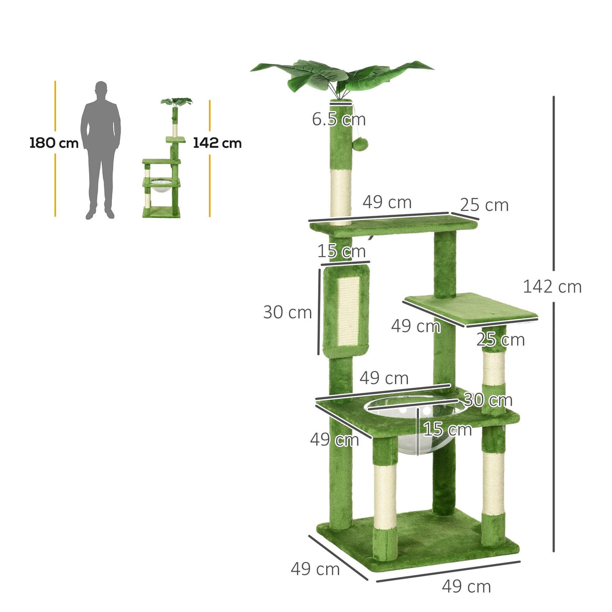Multi-level Cat Tree Tower with Platforms, 142cm - Green - Cat Trees - Purr Wish