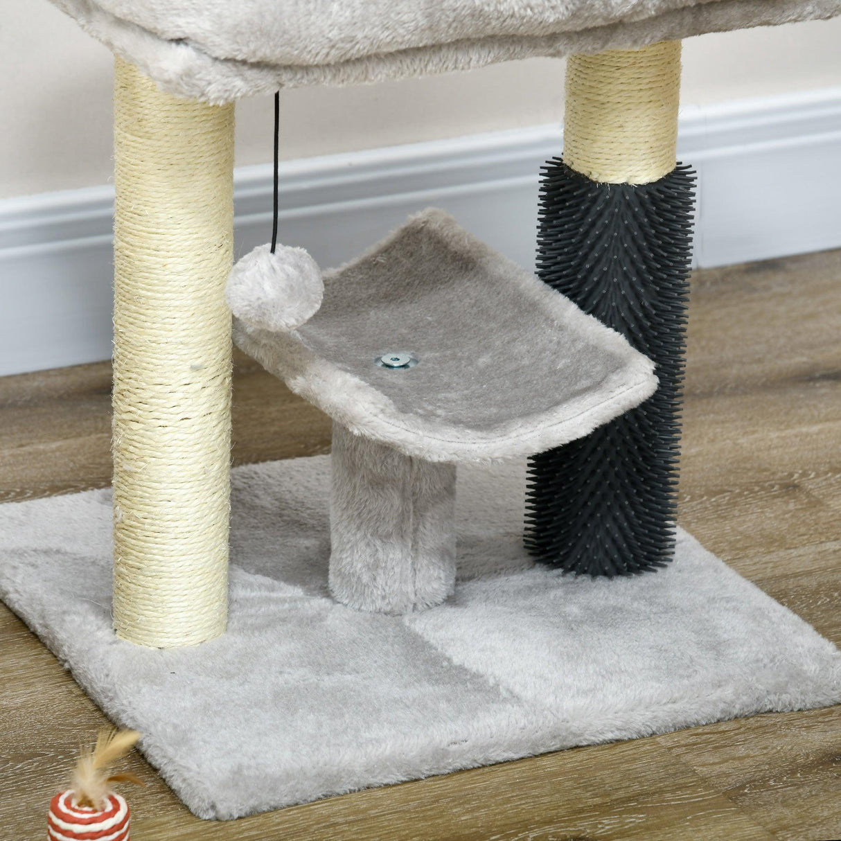 Cat Tree Tower with Self Groomer, Scratching Post, 48cm - Grey - Cat Trees - Purr Wish