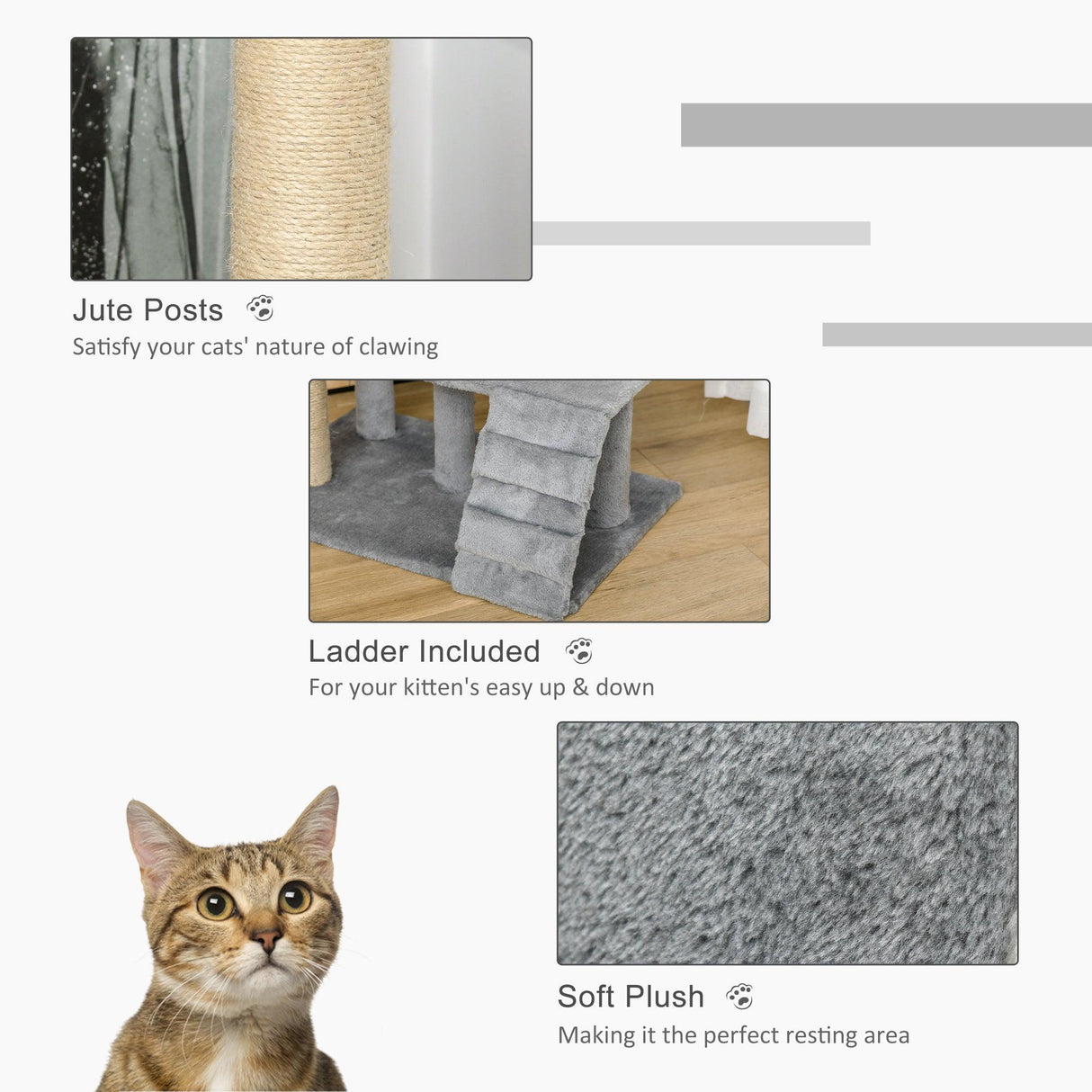 Multi-Platform Cat Tree Condo with Scratching Post, 100cm - Grey - Cat Trees - Purr Wish