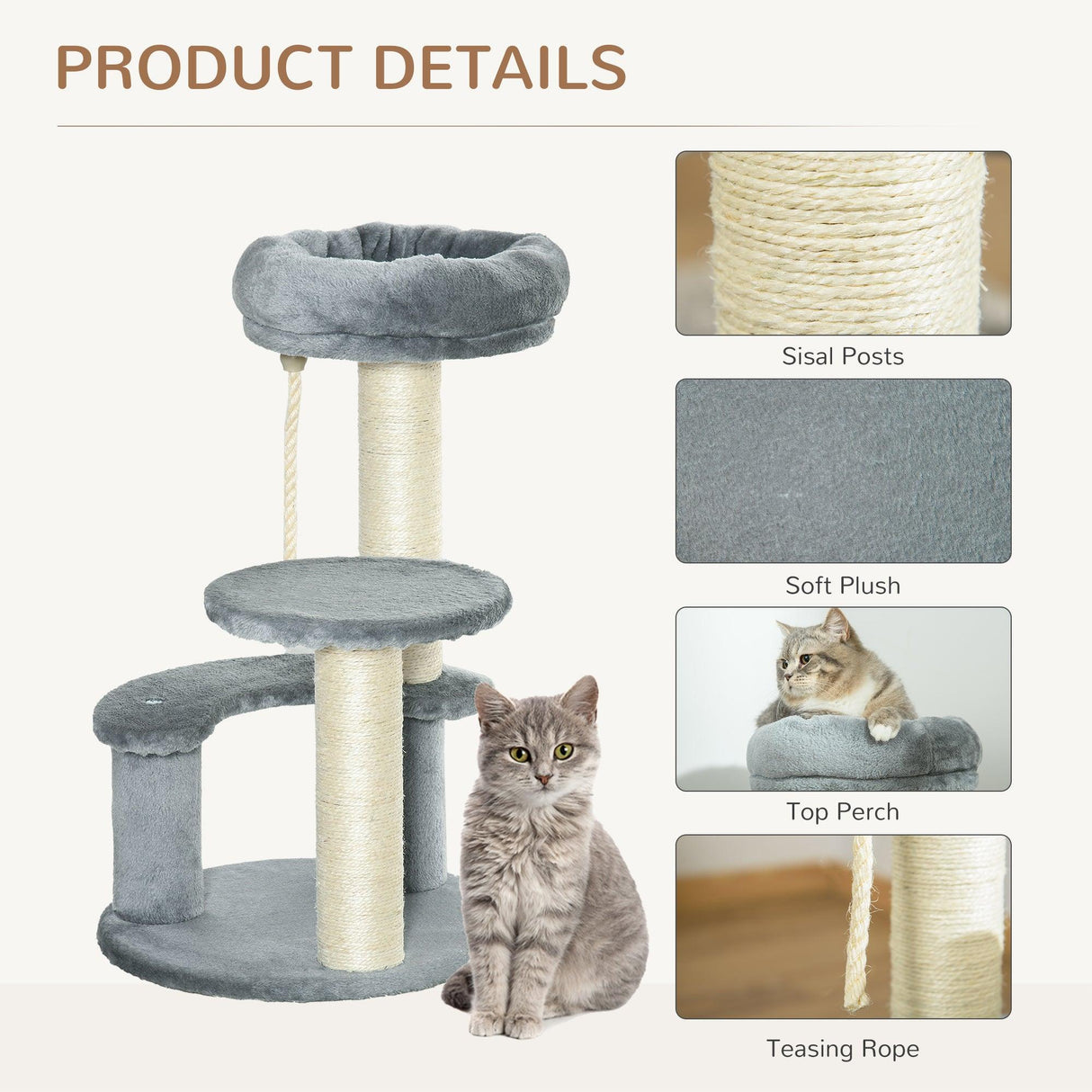 Cat Scratching Post and Playhouse, 65cm - Grey - Cat Trees - Purr Wish